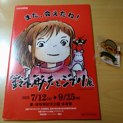 来場記念の冊子(裏)とピンバッチ