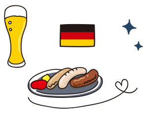 ドイツ国旗とビールとソーセージのイラスト