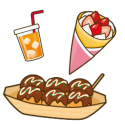 ジュース、クレープ、たこ焼きのイラスト
